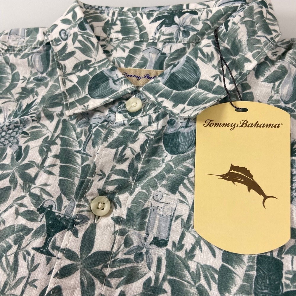 Tommy Bahama Mens Large Deep Sea Teal Pineapple Tropical Cocktail Camp Shirt NEW
